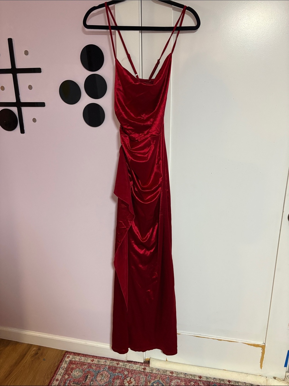 Red Satin Slip Maxi Dress with Draped Detail